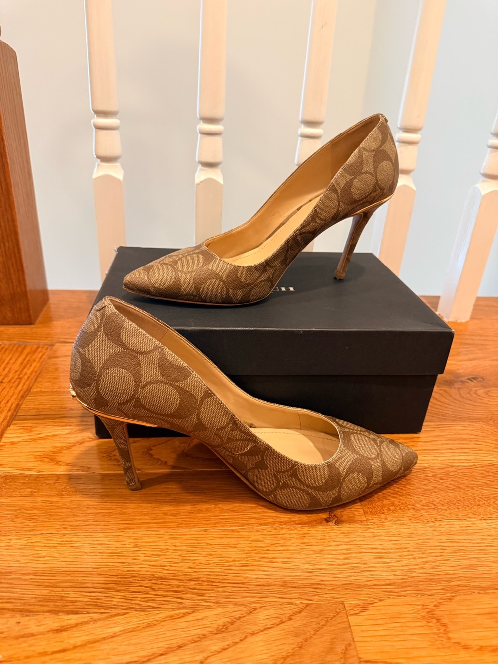 Coach Signature Canvas Pointed Toe Stiletto Pumps in Brown